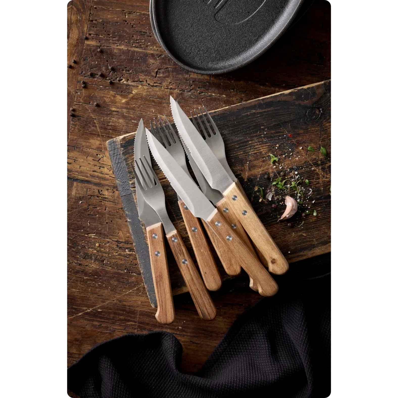 Steakbestik 8 dele Rustfrit stål/Akacie
